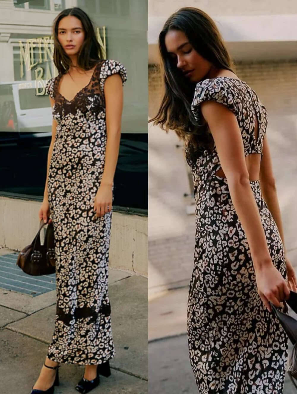 EUC Free People Butterfly Babe Dress in Chocolate Combo Leopard Print